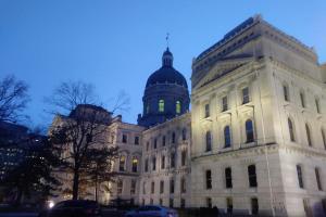 Statehouse at night in winter