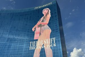 Indianapolis invested six figures to pay for decorations, including a 300-foot decal of Taylor Swift on the side of the JW Marriott Hotel, changing some street signs to album names in the Eras Tour and hanging banners.