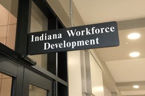 A sign reading 'Indiana Workforce Development.'