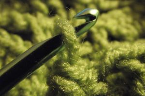 Crocheting with green yarn