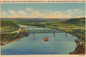 Old postcard showing the Fort Steuben Bridge, Steubenville, Ohio.