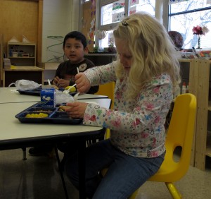 Students eat lunch at Busy Bees Academy, a public preschool in Columbus, Ind.