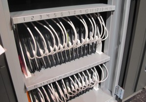 Charging carts are used to image iPads for use in the classroom.