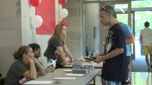 An Indiana University freshman checks in on Move-In Day.