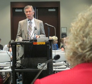 New Hampshire-based testing expert Richard Hill, who chairs the board of the Center for Assessment, addresses  the State Board of Education on Wednesday, September 4.