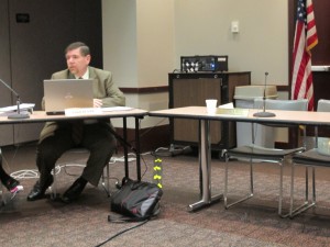 State Board of Education member Brad Oliver seated in the board's meeting room in Indianapolis after state superintendent Glenda Ritz adjourned Wednesday's meeting without a vote of the panel.