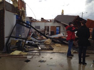 Severe weather Sunday afternoon damaged the BMO Bank building in Kokomo. Officials in Howard County preemptively closed schools Monday to allow emergency crews time to work on the damage.