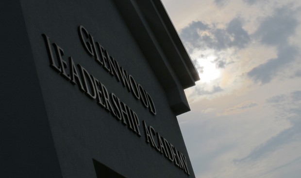 The main entrance of Glenwood Leadership Academy, a K-8 school in Evansville.