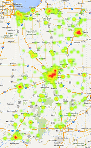 A heat map shows the distribution of childcare providers participating in the state's Paths to Quality program that are rated at levels 3 or 4.
