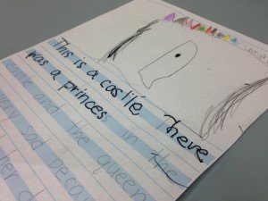 An example of story picture writing in Cusack's classroom, one of the more advanced handwriting activities. 