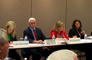 Governor Mike Pence and state superintendent Glenda Ritz co-chair an Education Roundtable meeting in 2014. (Photo Credit: Claire McInerny/StateImpact Indiana)