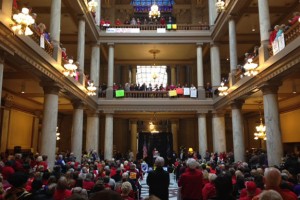 Supporters of state superintendent Glenda Ritz pack the statehouse in Indianapolis Monday afternoon. (Photo Credit: Rachel Morello/StateImpact Indiana)