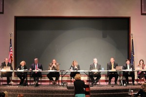 Members of the State Board of Education hear public comment at a spring 2015 meeting – the last before lawmakers reconstituted the board. (Photo Credit: Rachel Morello/StateImpact Indiana)