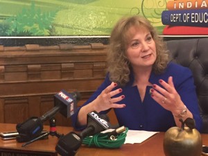 State superintendent Glenda Ritz responds to education legislation passed during the 2016 session. (photo credit: Claire McInerny/ Indiana Public Broadcasting)