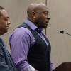Tony Walker, a new member of the Drexel Foundation for Educational Excellence Inc., and Earl Phalen address the Indiana Charter School Board about Thea Bowman Leadership Academy on Tuesday, March 29, 2016 at the Indiana Government Center South. (Eric Weddle/WFYI)