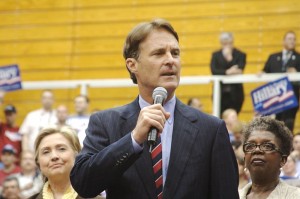 Evan Bayh speaks with Hilary Clinton in 2008.