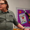 Jim Scheurich, a professor of urban education studies in the IU School of Education at IUPUI, makes a comment during the IPS School Board work session at School 15 on Tuesday, April 18, 2019. Scheurich is worried that the closure of schools will have unequal impact by race. (Eric Weddle/WFYI)