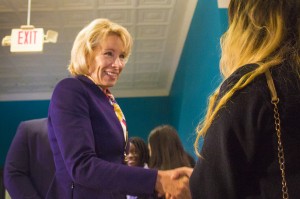 On May 23, 2017, U.S. Education Secretary Betsy DeVos visited Providence Cristo Rey High School in Indianapolis. (Peter Balonon-Rosen/IPB News)